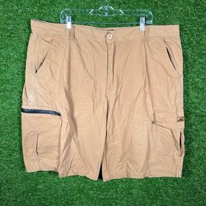 Akademiks‎ Cargo Shorts Tan Khaki Mens Size 46 Utility Zip Pocket Flat Front